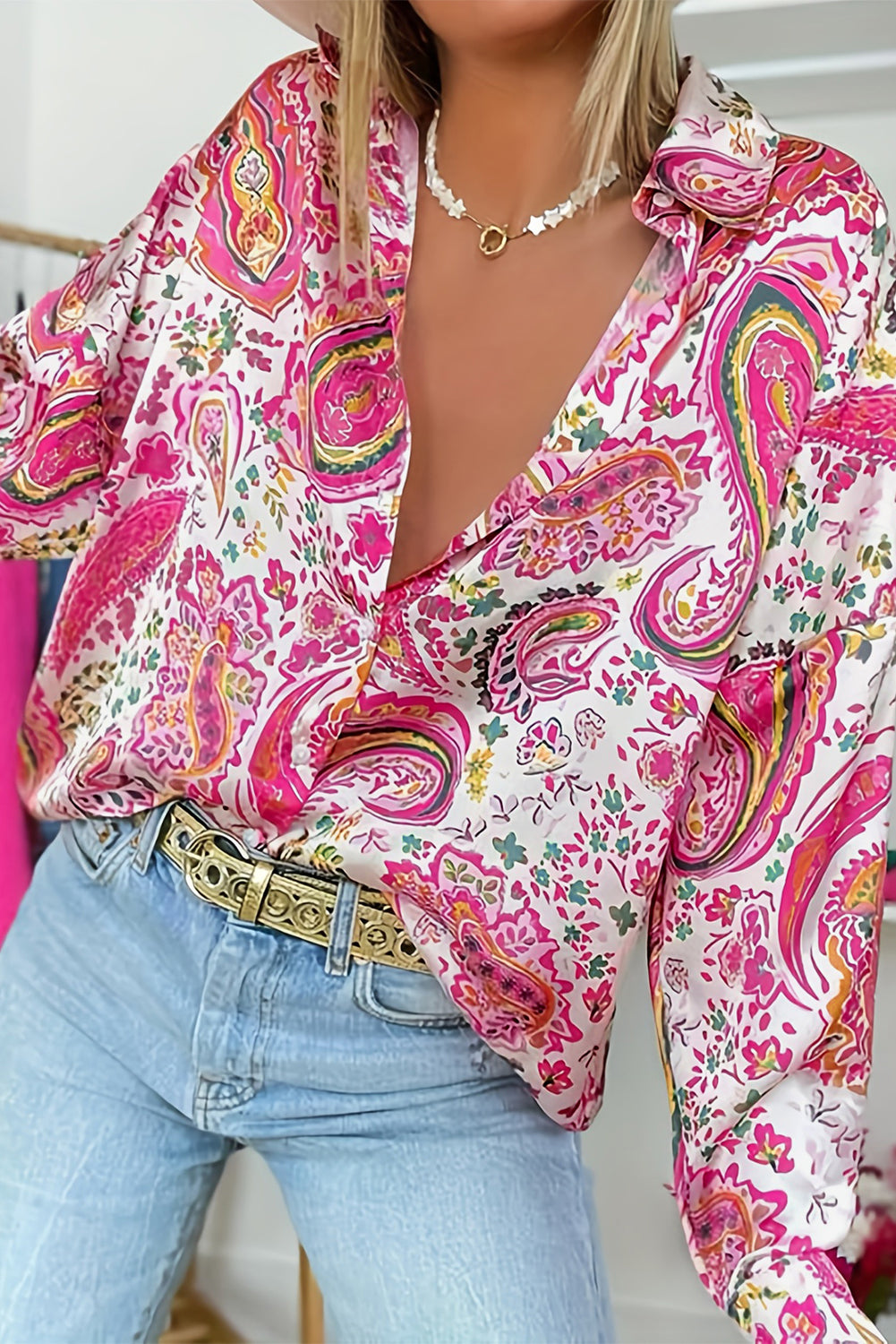 Pink Floral Paisley Printed Casual Shirt