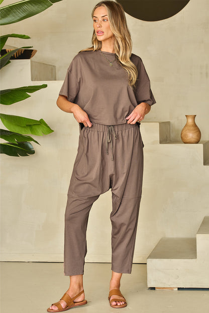 Simply Taupe High Low Boxy Fit Tee and Crop Pants Set