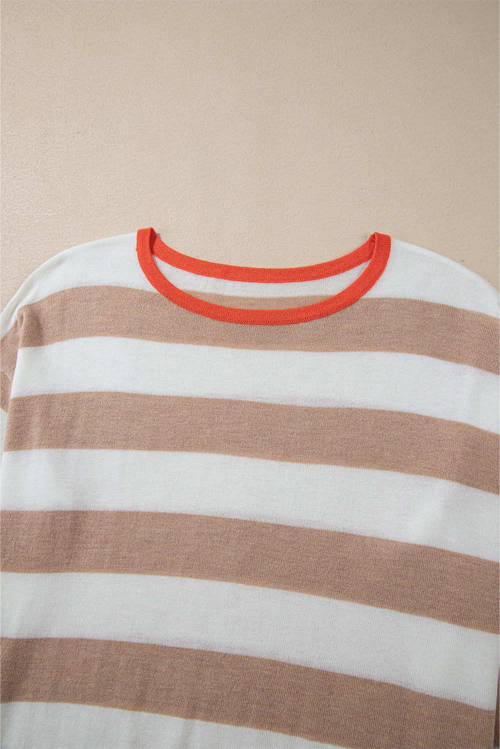 Apricot Colorblock Striped Round Neck Drop Shoulder Sweater