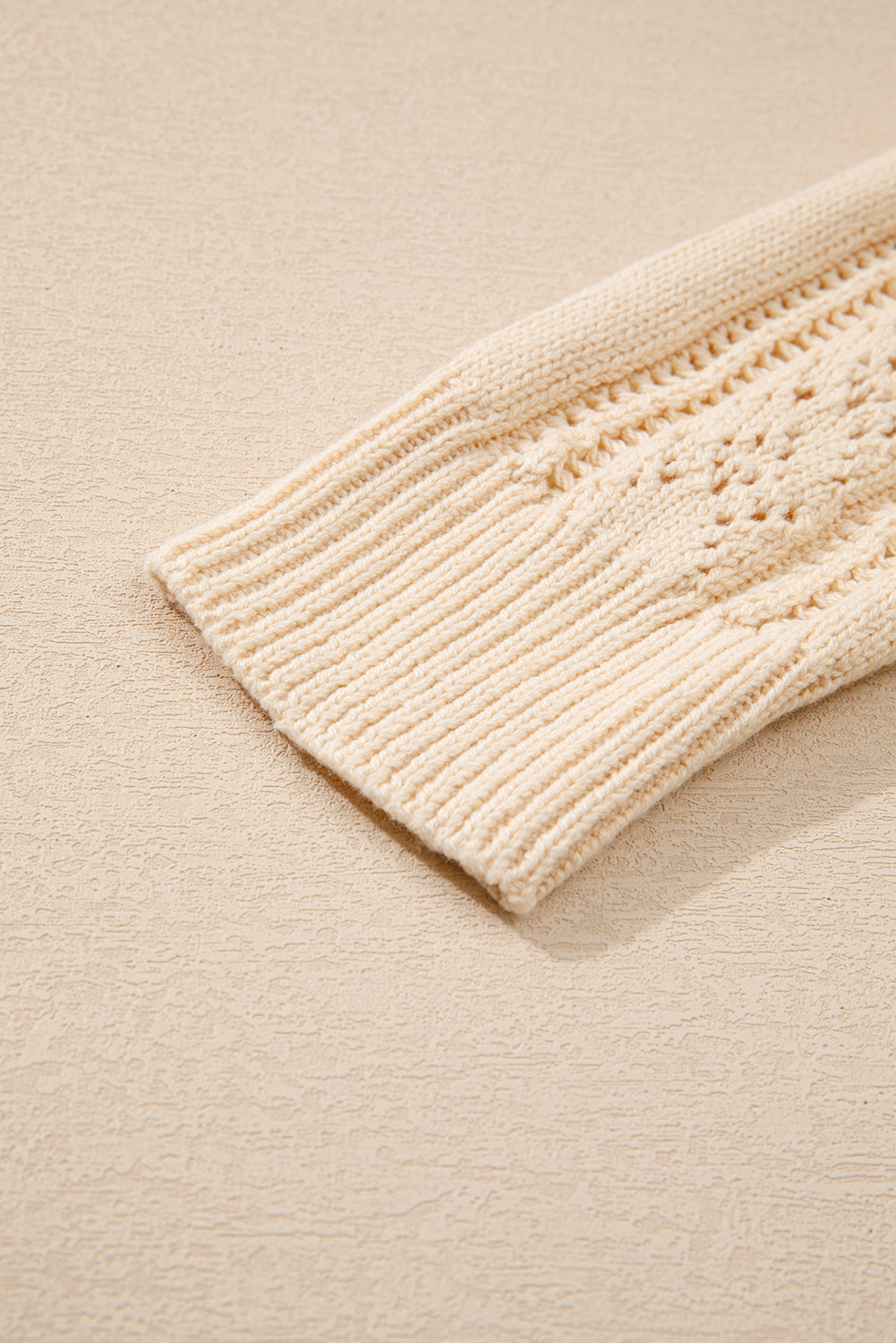 Beige Open Knit Drop Shoulder Sweater Cardigan