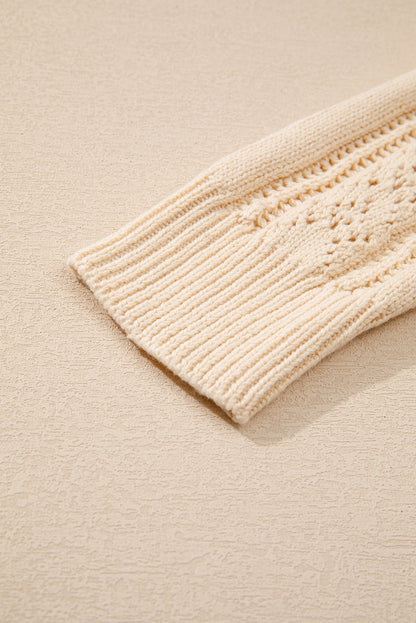 Beige Open Knit Drop Shoulder Sweater Cardigan