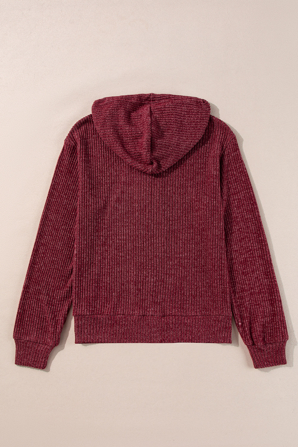 Red Dahlia Ribbed Zip Up Front Drawstring Hoodie