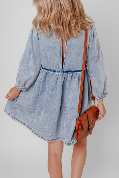 Beau Blue Light Wash High Waist Loose Fit Denim Mini Dress