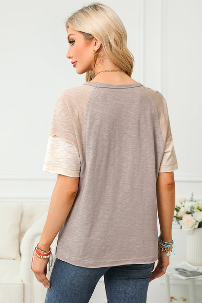 Simply Taupe Exposed Seam Colorblock Loose Tee