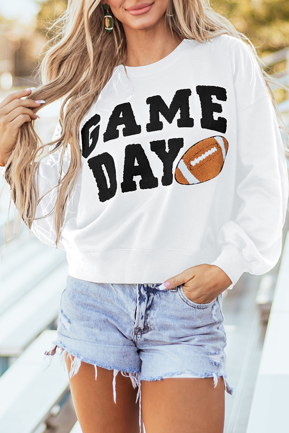 White GAME DAY Graphic Varsity Pullover Sweatshirt