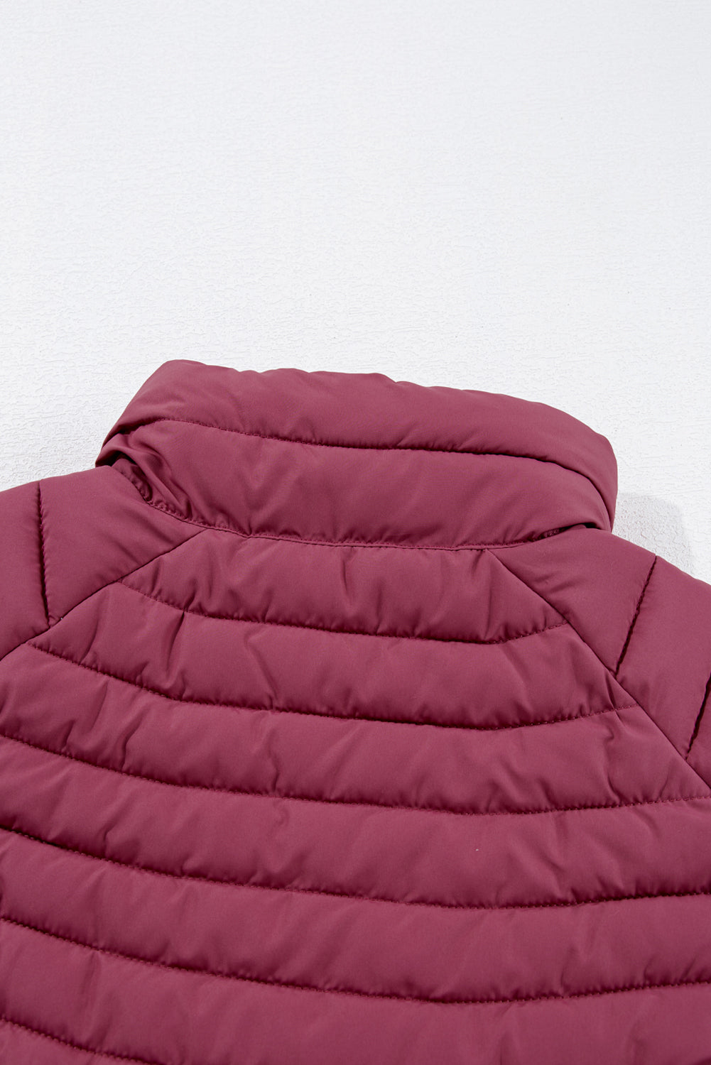 Burgundy Plush Collared Quilted Zipped Puffer Vest