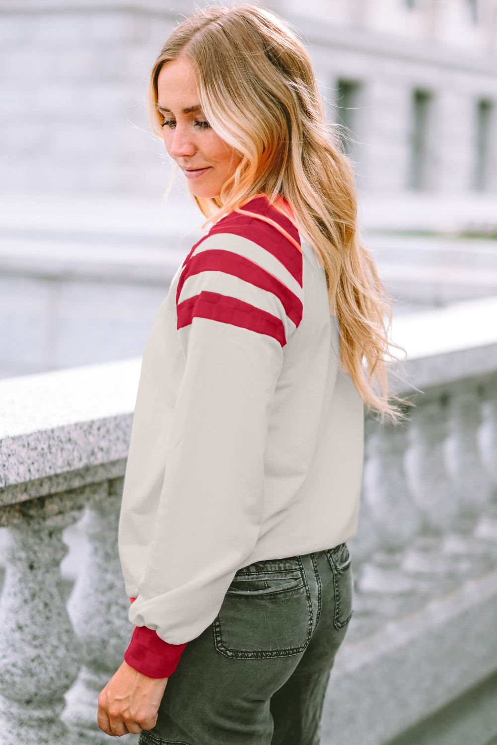 Apricot Color Block Raglan Long Sleeve Top