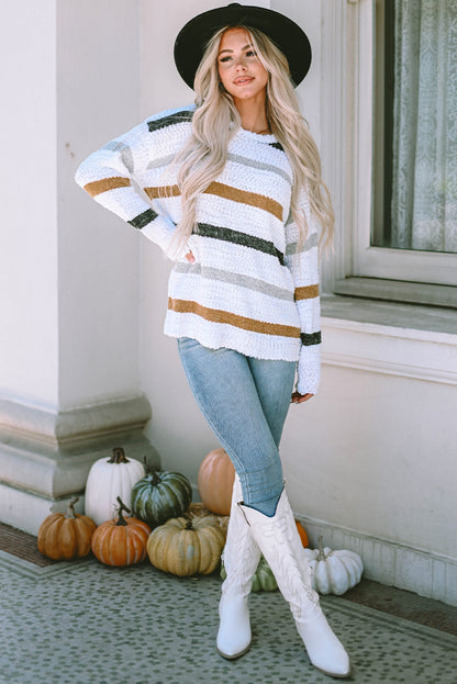 Striped Popcorn Knit Sweater