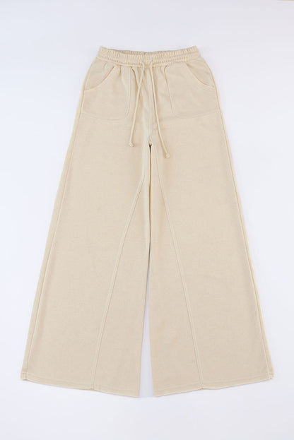 Apricot Mineral Washed  Drawstring Retro Wide Leg Pants