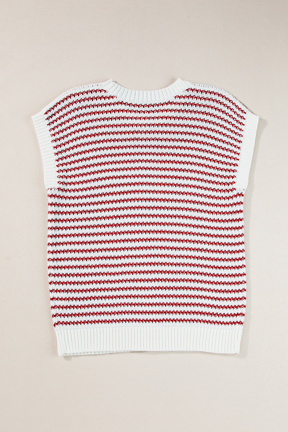 Red Stripe Ribbed Trim Loose Fit Knitted Sweater Vest