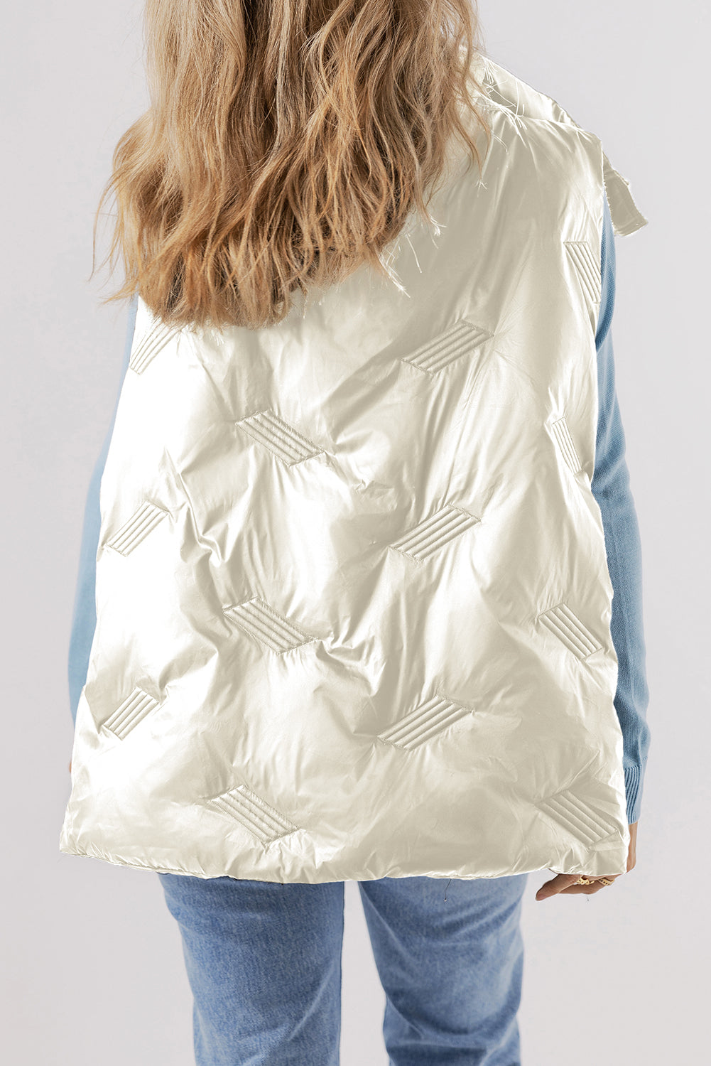 White Quilted High Neck Zip Up Jacket Vest