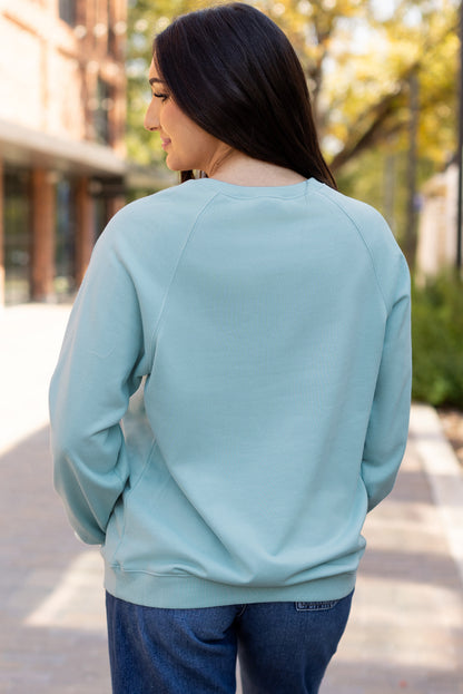 Beau Blue Rainbow Colorblock Striped Pullover Sweatshirt