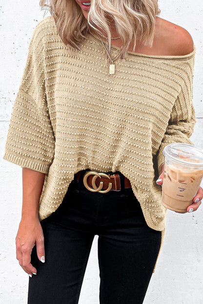 Apricot Textured Knit Drop Shoulder Tee