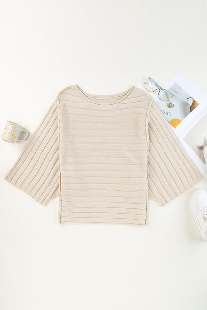 Apricot Exposed Seam Ribbed Knit Dolman Sweater