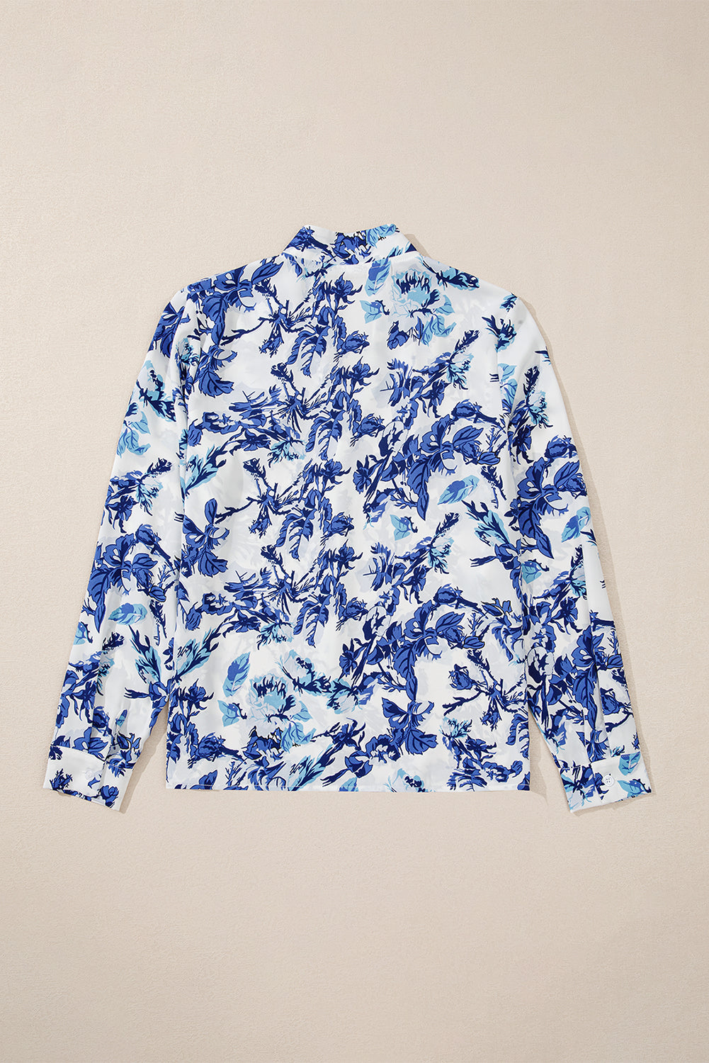 Sky Blue Floral Print Notched Neck Elegant Blouse