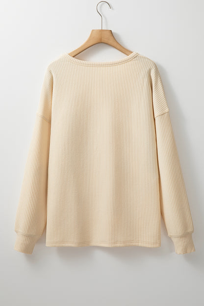 Apricot Solid Color Corded Drop Shoulder Long Sleeve Top