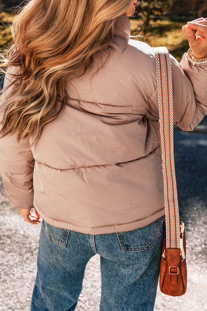 Apricot Pink Full Zipper Quilted Puffer Jacket