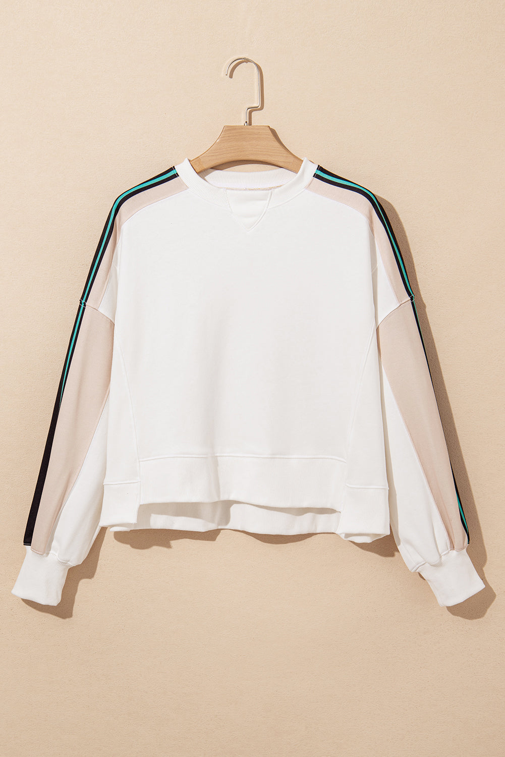 White Striped Color Block Exposed Seam Loose Active Sweatshirt