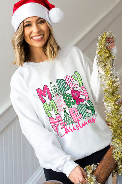 Beige MERRY Christmas Printed Drop Shoulder Pullover Sweatshirt