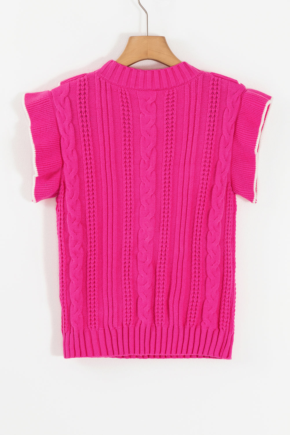 Strawberry Pink Textured Knit Ruffled Mock Neck Sweater Tank