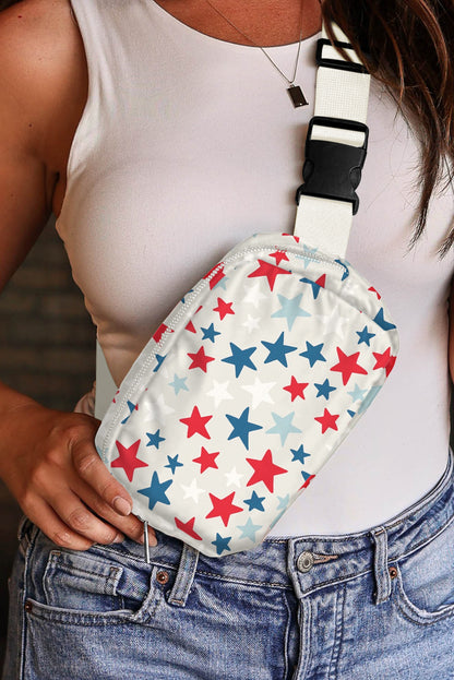 White Star Printed Buckle Strap Flag Day Crossbody Bag