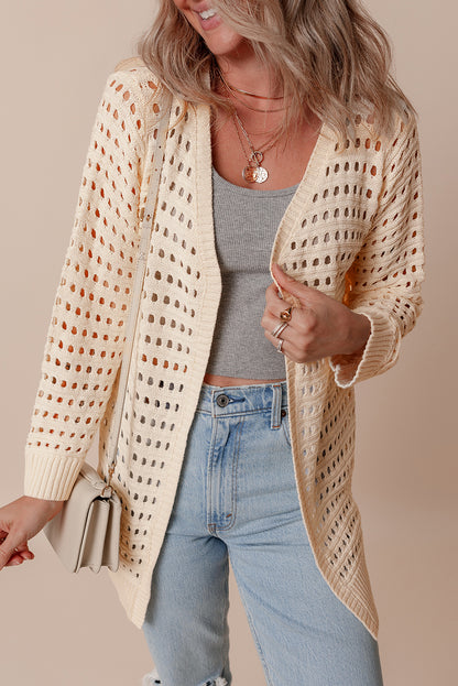 Apricot Solid Color Open Knit Duster Cardigan