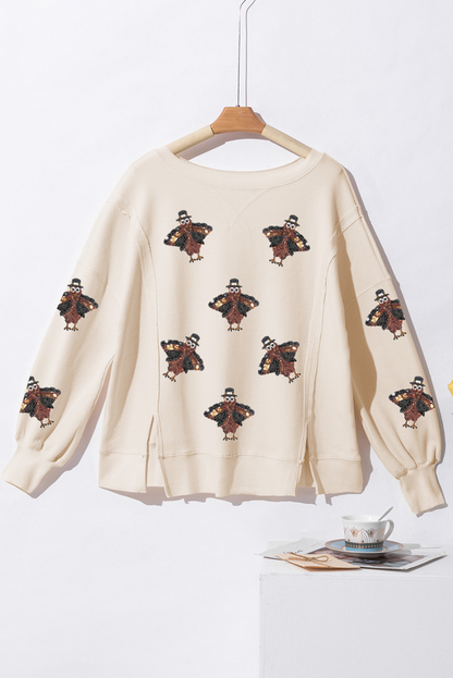 White Thanksgiving Turkey Waffle Oversized Knit Top