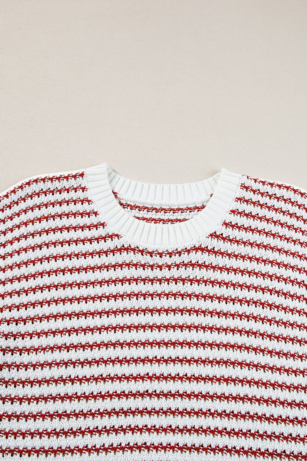 Red Stripe Ribbed Trim Loose Fit Knitted Sweater Vest