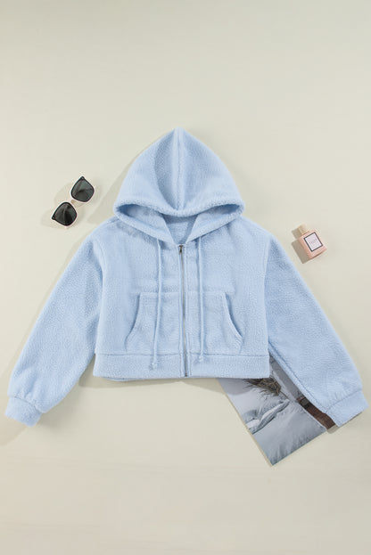 Beau Blue Cropped Sherpa Zip Up Hoodie