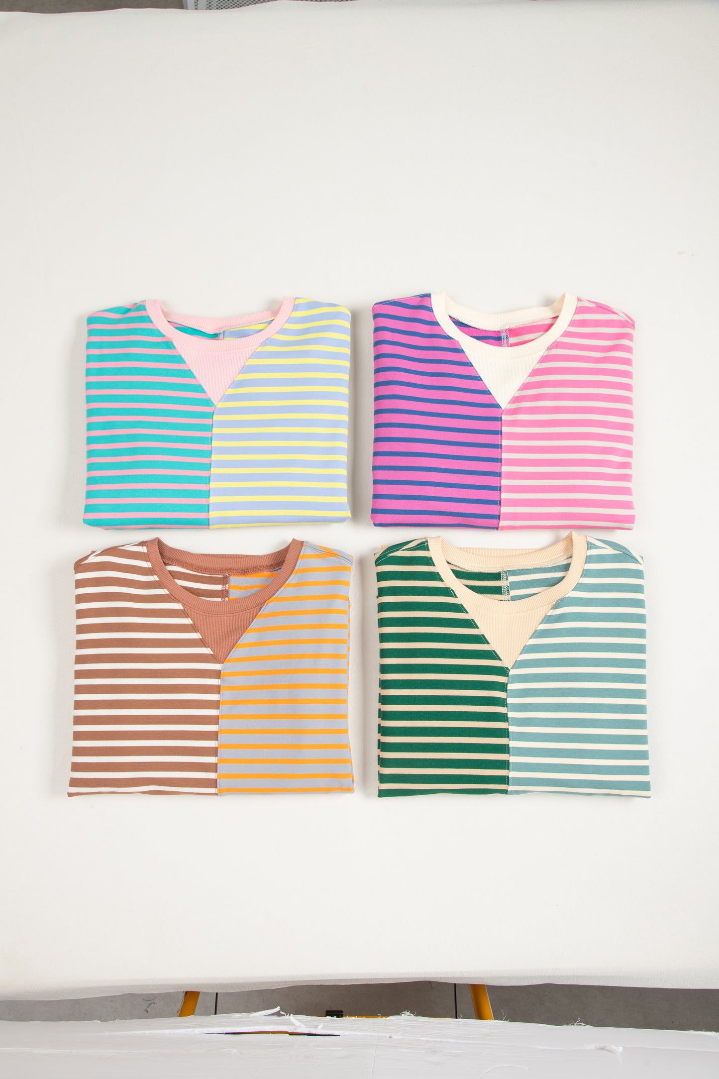 Pink Stripe Casual Stripe Colorblock Drop Shoulder Oversize Sweatshirt