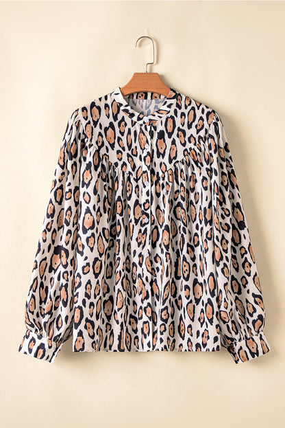 Jet Stream Oversized Leopard Print Balloon Sleeve Casual Shirt