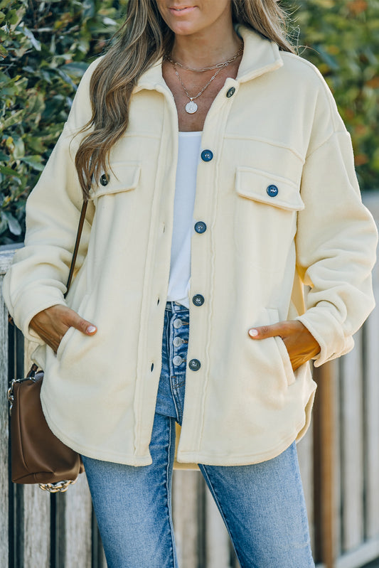 Beige Turn Down Collar Buttoned Shirt Jacket