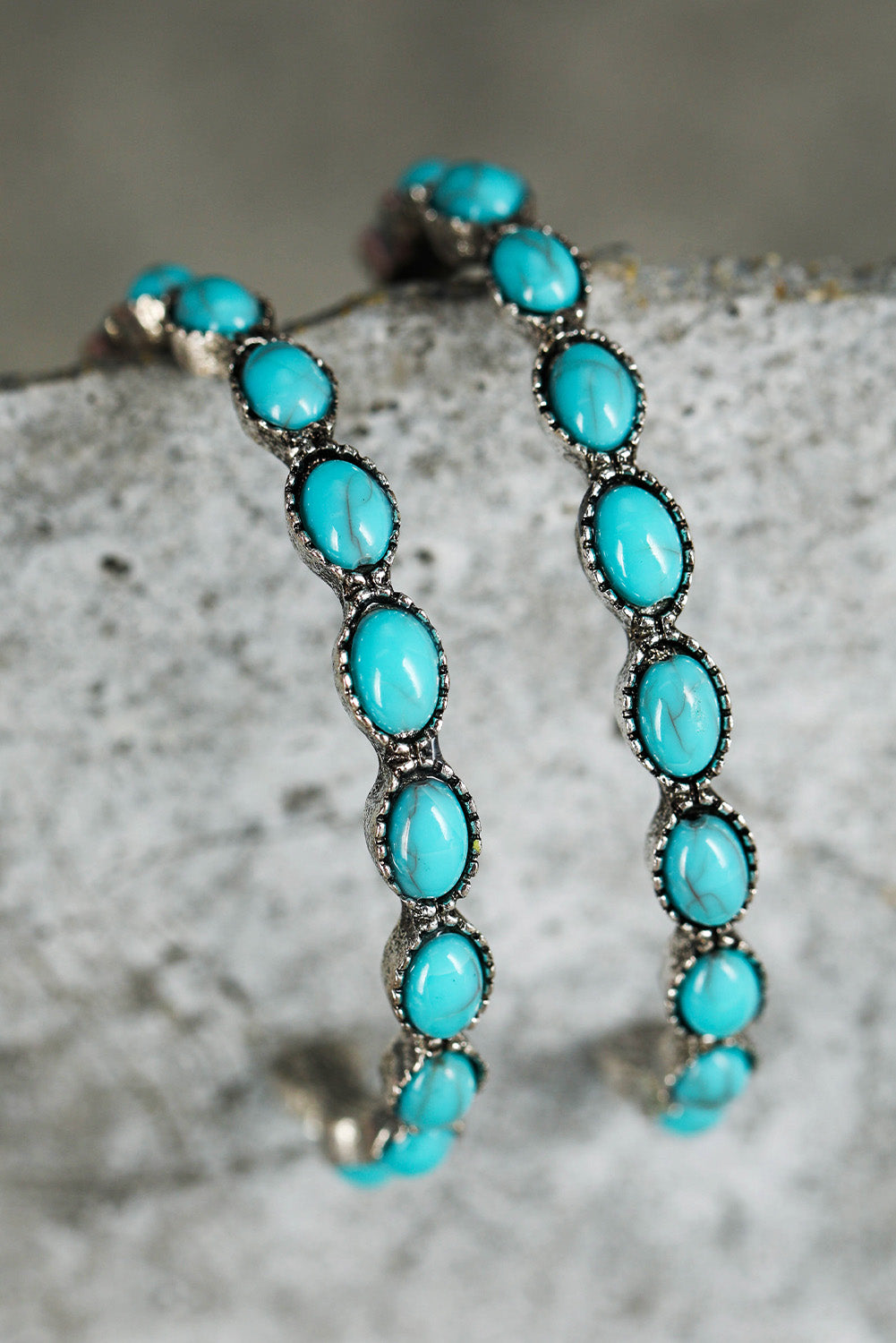 Sky Blue Gem Inlay Retro C-shape Earrings