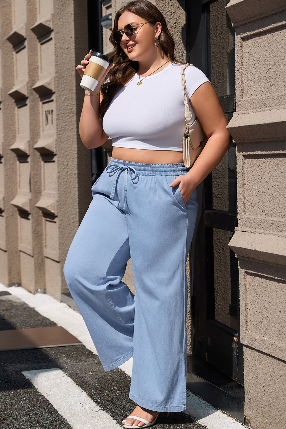 Beau Blue Casual Wide Slit Leg High Waist Loose Plus Size Jeans