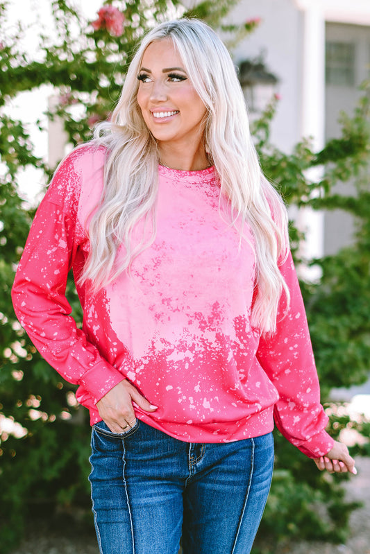 Rose Tie Dye Long Sleeve Pullover Sweatshirt