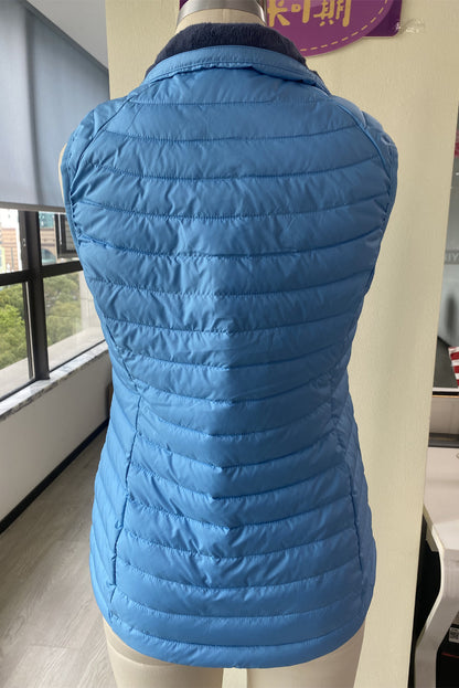 Sky Blue Plush Collared Quilted Zipped Puffer Vest