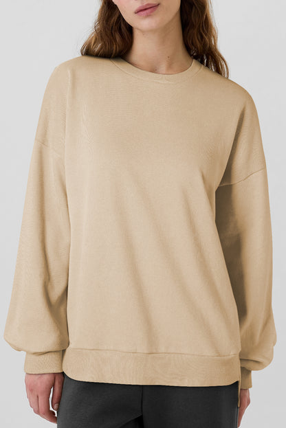 Apricot Solid Fleece Lined Drop Shoulder High Low Sweatshirt