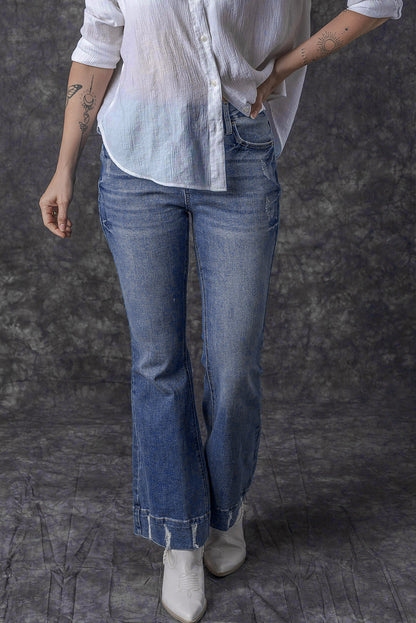 Sky Blue Slight Distressed Medium Wash Flare Jeans