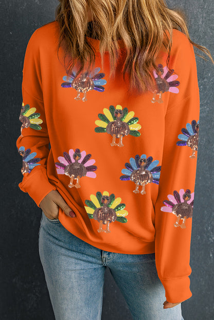 Orange Colorful Turkey Thanksgiving Graphic Sweatshirt