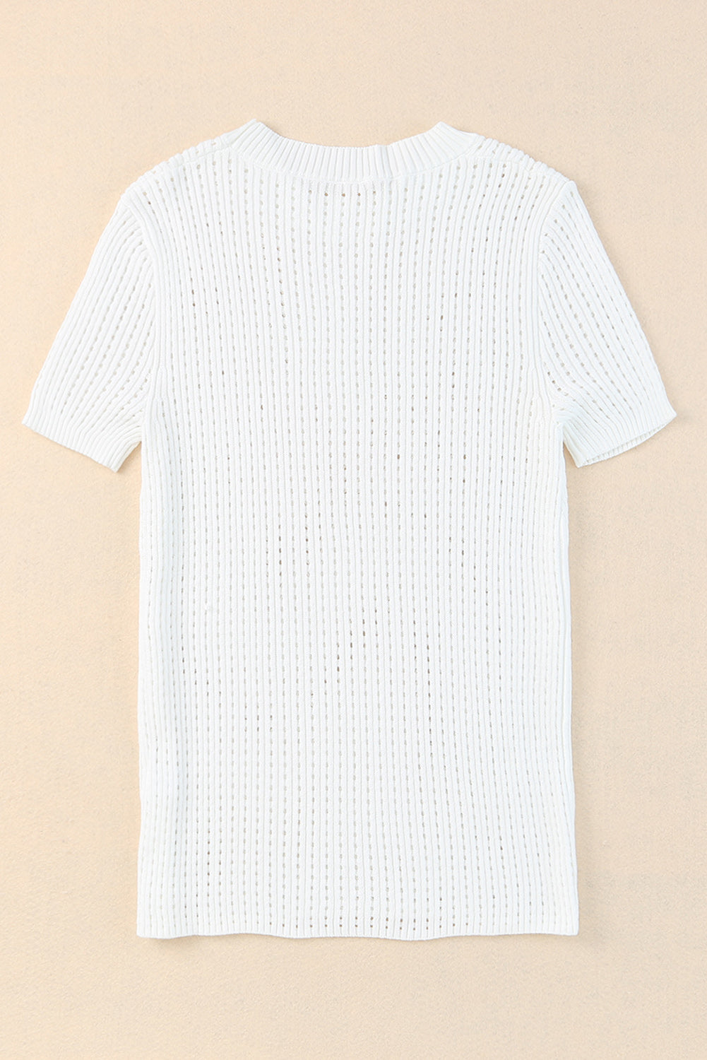 White Hollow-out Knitted Short Sleeve T Shirt