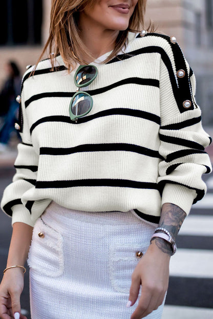 Stripe Buttoned Decor Sweater