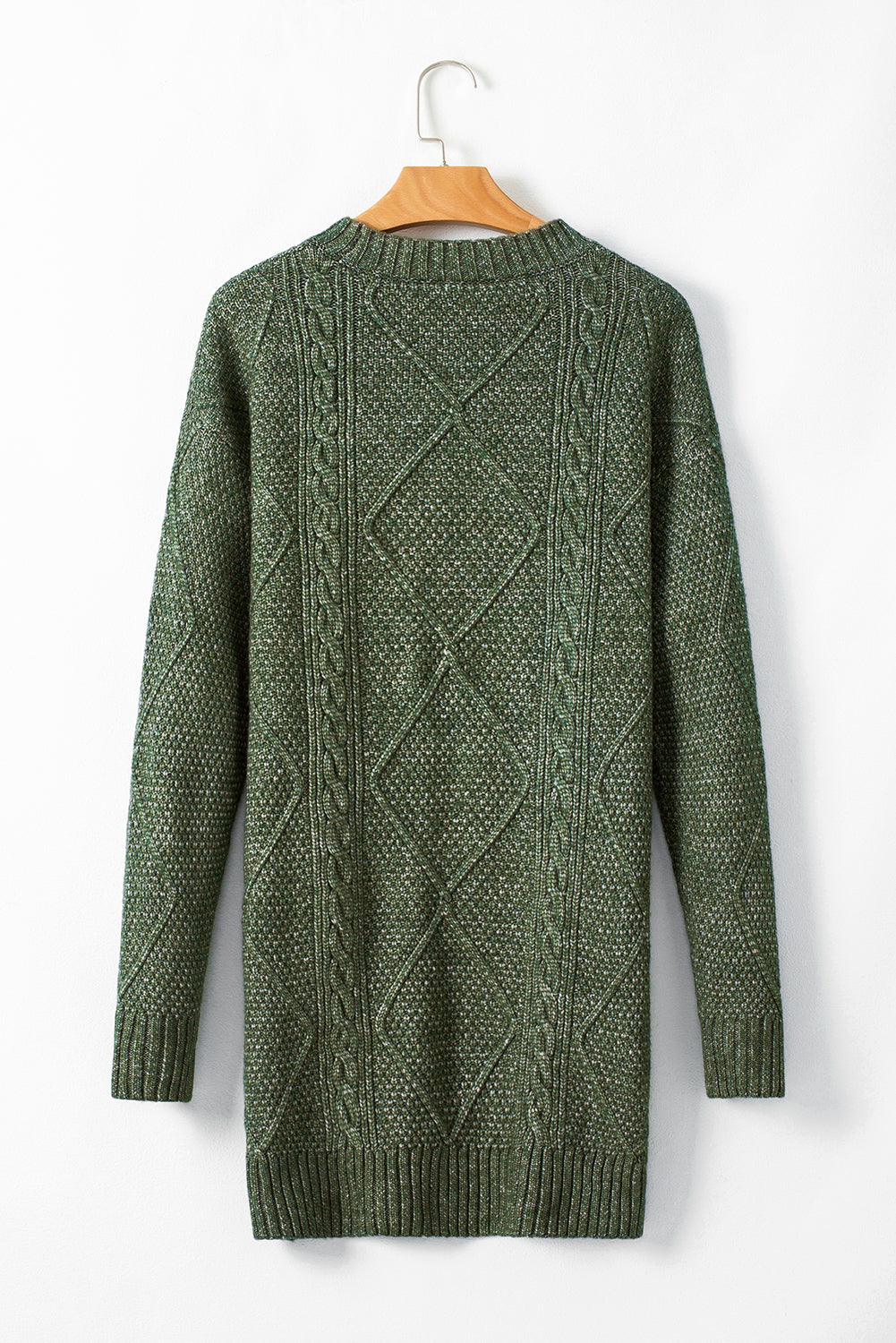 Mist Green Cable Knit Drop Shoulder Loose Fit Sweater Dress