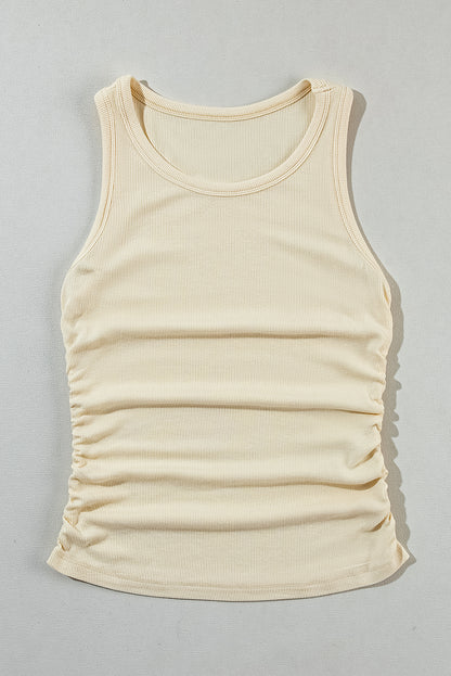 Apricot Plain Ruched Side Slim Tank Top