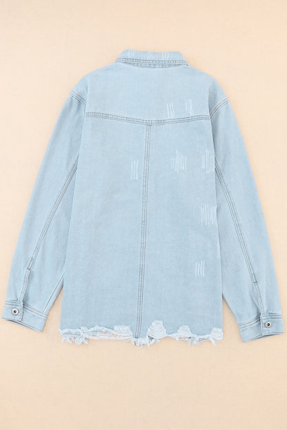 Sky Blue Flap Pocket Buttoned Raw Hem Denim Jacket