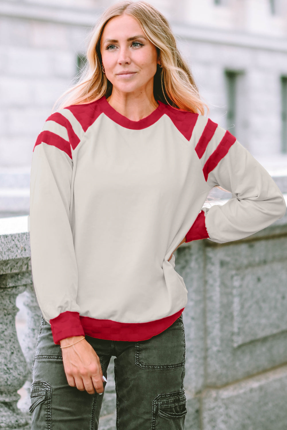 Apricot Color Block Raglan Long Sleeve Top