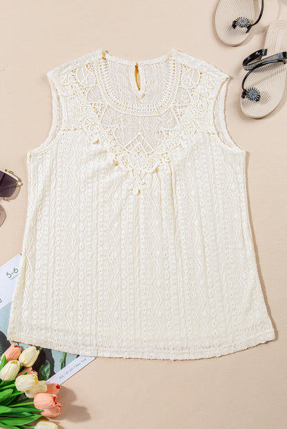 Apricot Guipure Lace Crochet Keyhole Back Tank Top