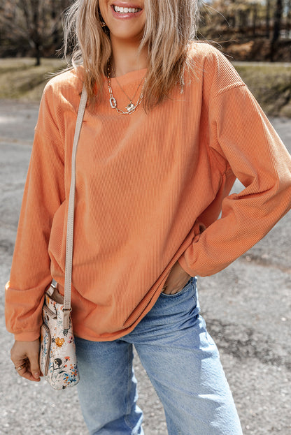 Orange Ribbed Corduroy Oversized Sweatshirt