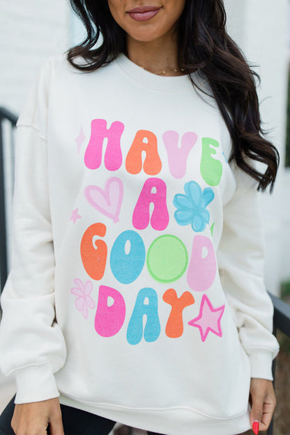 Beige HAVE A GOOD DAY Drop Shoulder Graphic Sweatshirt