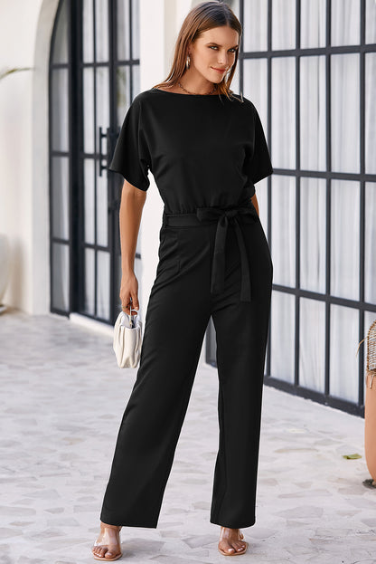 Black Belted Wide Leg Jumpsuit