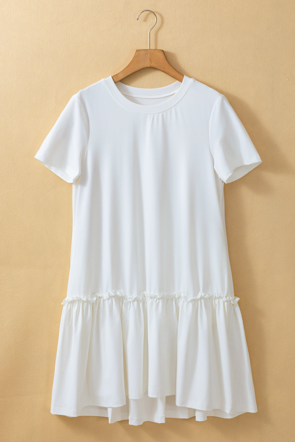 White Frilly Splicing Hem Short Sleeve Casual Dress